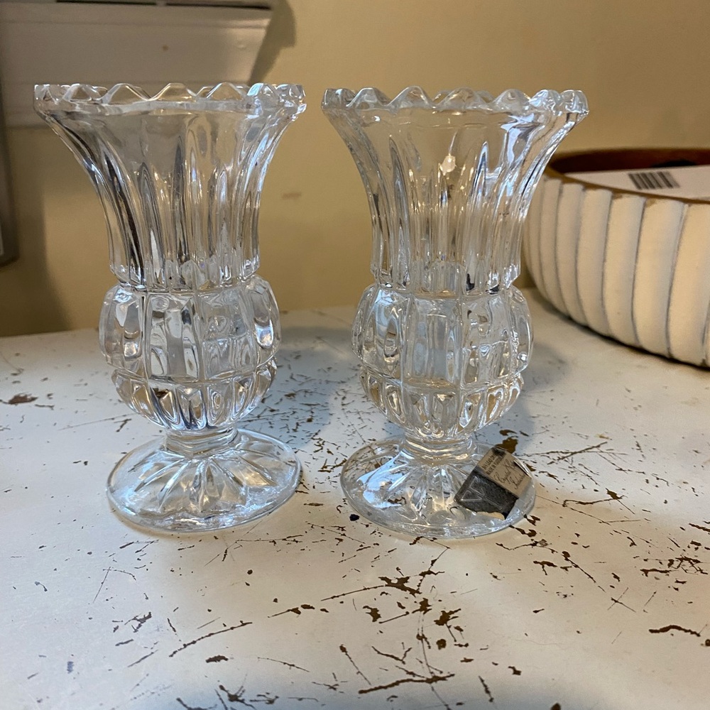 Lead crystal candlestick holders